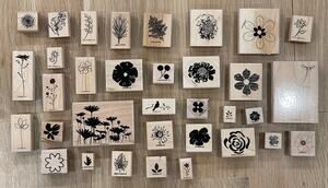 Flower Plant Garden Rubber Stamp Set Lot of 34 Wood Wooden